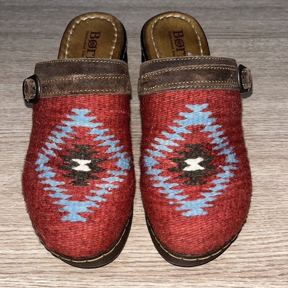 Born Clogs Mules Women's Size 6 Red Slide On Aztec Western Boho Cowgirl Rodeo